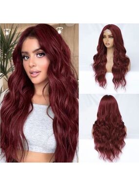 Long Wavy Burgundy Women's Wig - Heat Resistant Synthetic Hair